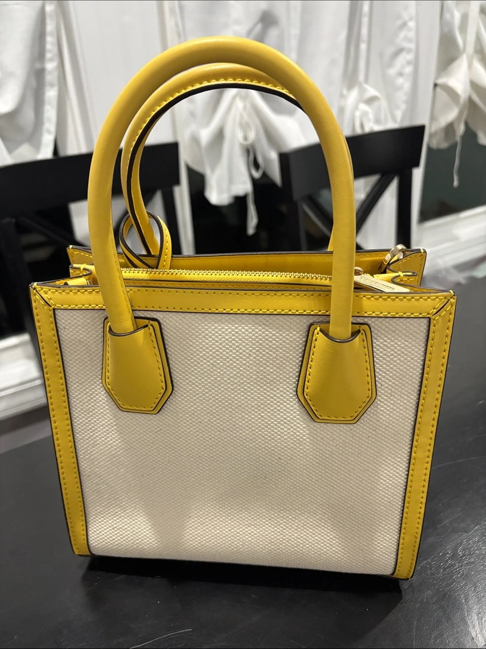 NWT MICHAEL KORS Mercer Medium Daffodil Logo Embossed Cotton Canvas Crossbody